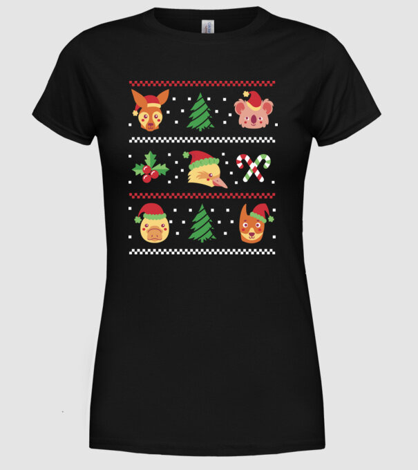 Pulover urât Animale de Crăciun model negru pe tricou