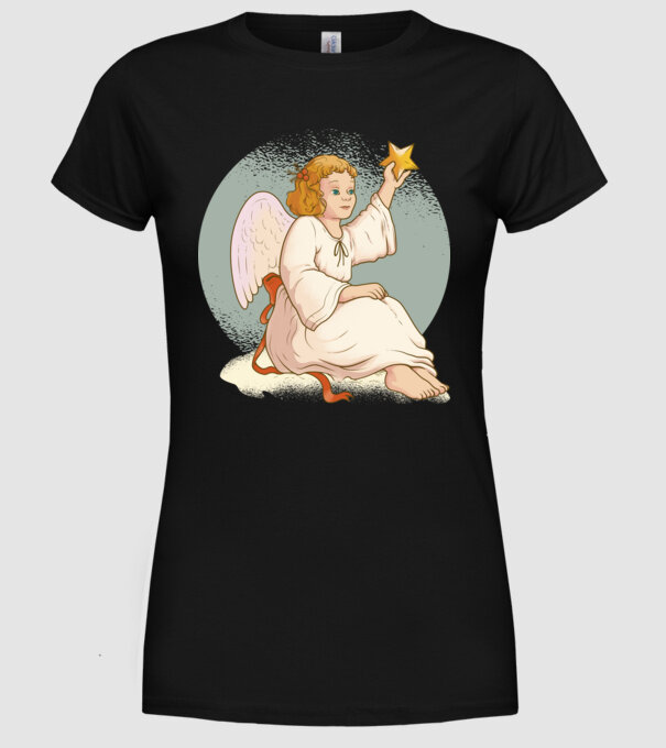 Înger de Crăciun model negru pe tricou