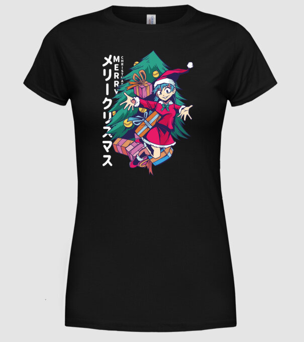 Anime Crăciun model negru pe tricou