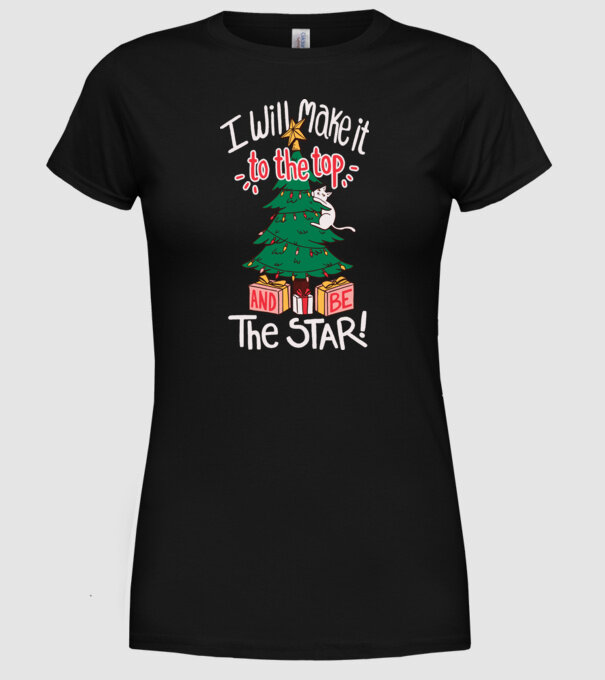 Pisică de Crăciun model negru pe tricou