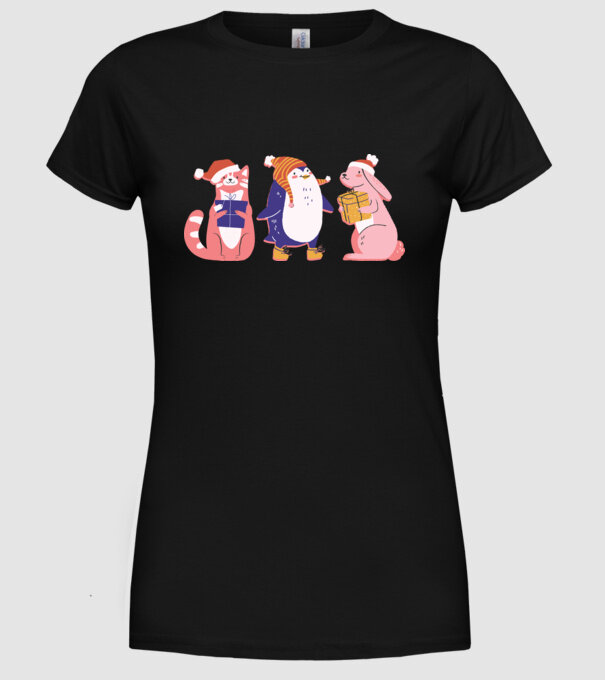 Animale drăguțe de Crăciun model negru pe tricou