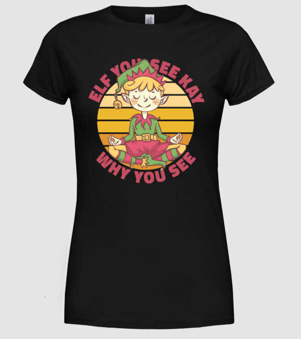 Yoga Elf Crăciun model negru pe tricou