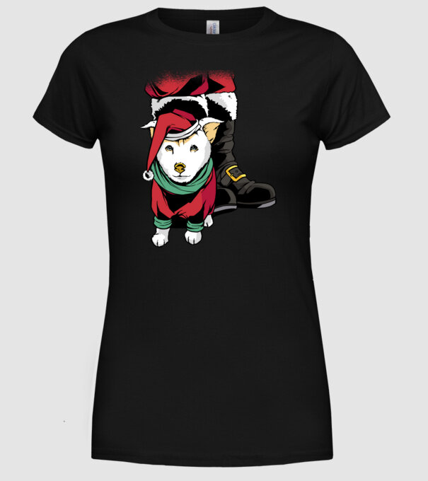 Cățeluș de Crăciun model negru pe tricou