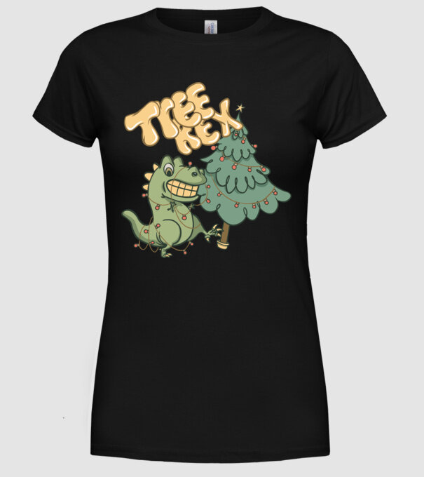 T-rex de Crăciun model negru pe tricou