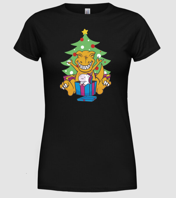 T-rex de Crăciun model negru pe tricou