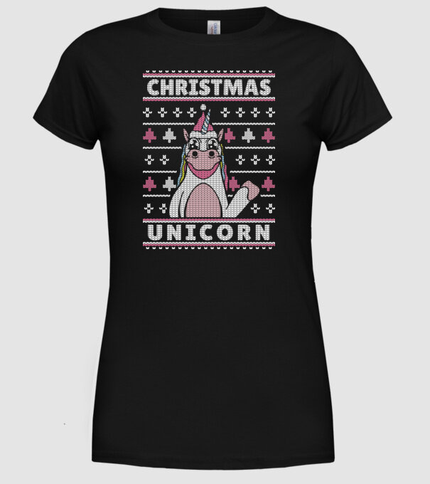 Unicorn de Crăciun pulover urât model negru pe tricou