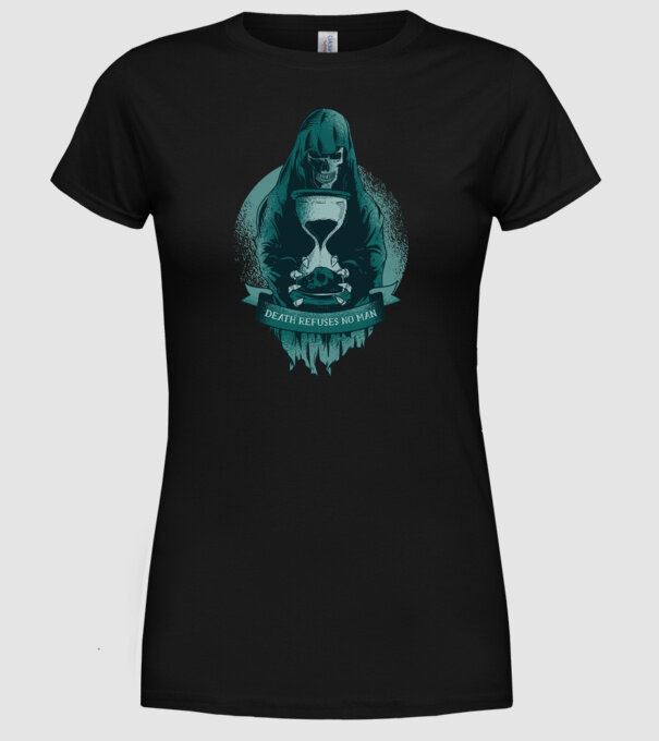 Om cu coasă (Moartea?) model negru pe tricou