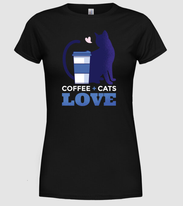 Cafea + Pisici = dragoste model negru pe tricou