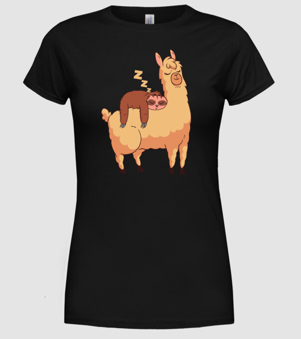Leneș dormind pe Lama tricou amuzant model negru pe tricou