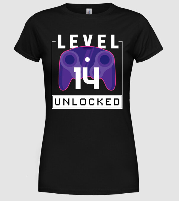 Level 14 Unlocked Gamer Birthday model negru pe tricou