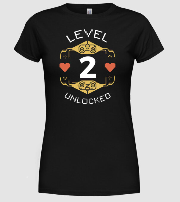 Level 2 Unlocked Gamer Birthday model negru pe tricou