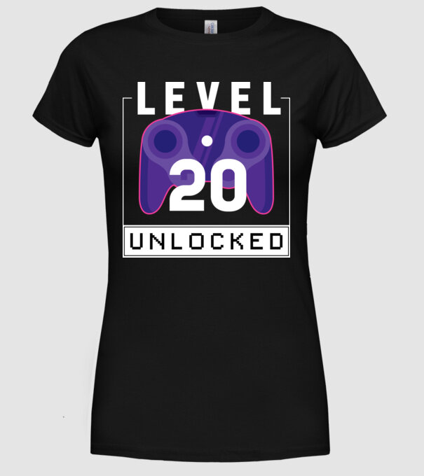 Level 20 Unlocked Gamer Birthday model negru pe tricou
