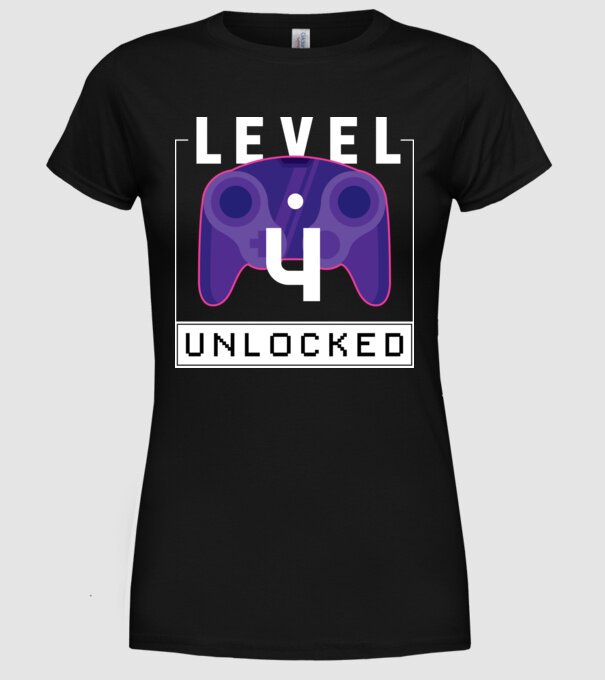 Level 4 Unlocked Gamer Birthday model negru pe tricou