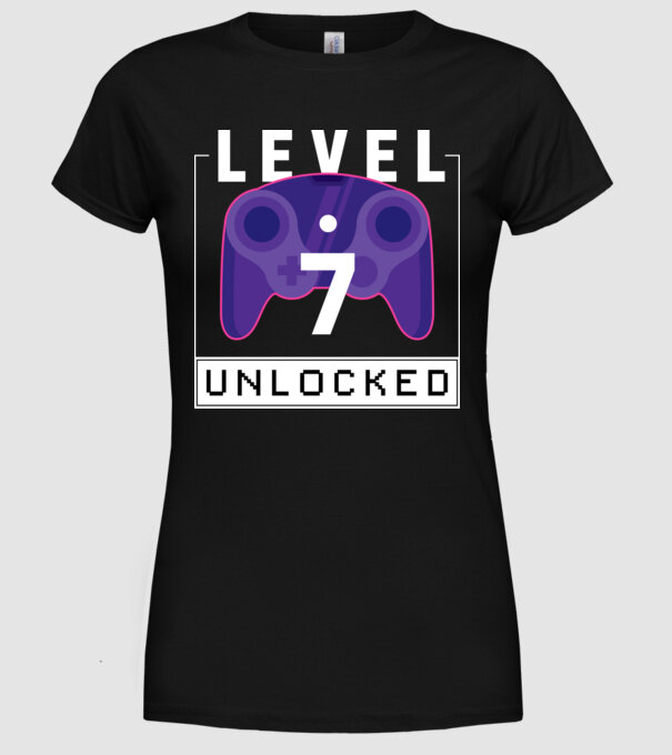 Level 7 Unlocked Gamer Birthday model negru pe tricou