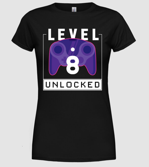 Level 8 Unlocked Gamer Birthday model negru pe tricou