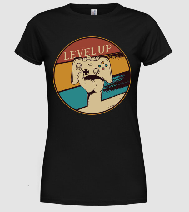 Level up - Trecere nivel Gamer model negru pe tricou