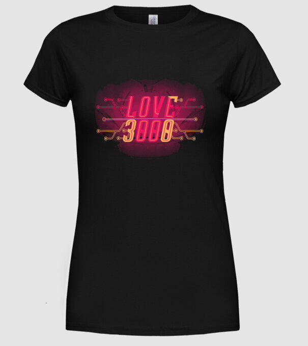 Love 3000 model negru pe tricou