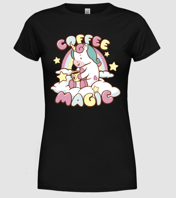 Cafea Magică Unicorn model negru pe tricou
