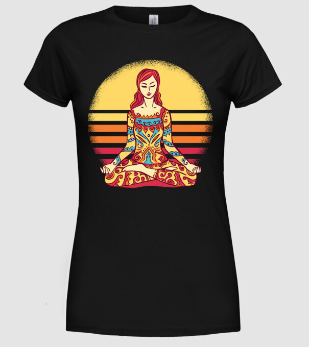Mandala Yoga Meditație model negru pe tricou