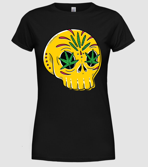 Marijuana Craniu model negru pe tricou