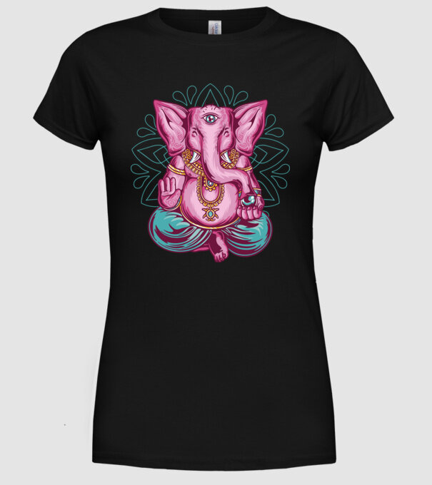 Elefant făcând meditație Dharma model negru pe tricou