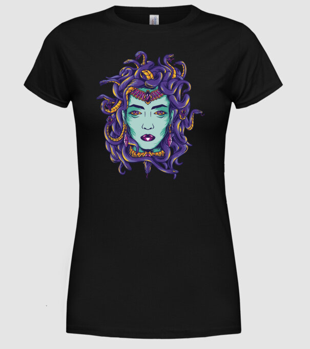 Cap de meduză model negru pe tricou