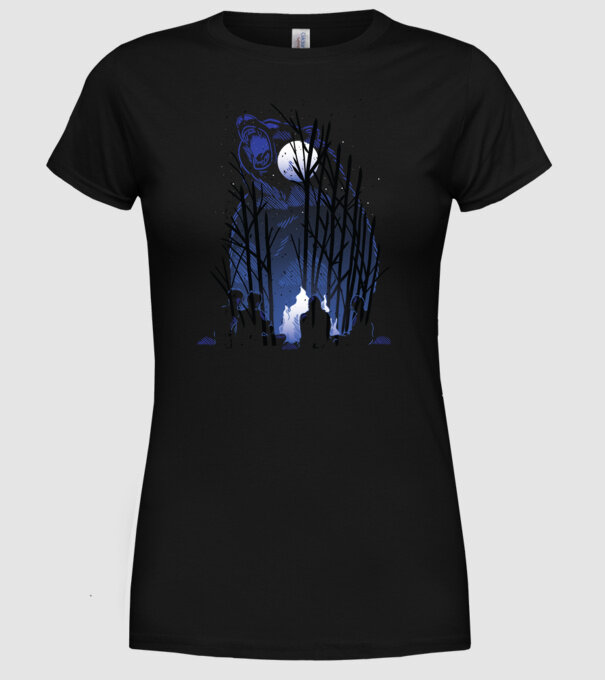 Urs în pădure noaptea model negru pe tricou