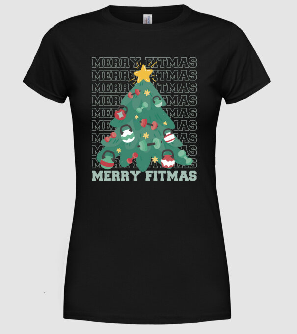 Merry Fitmas Fitmas Pom de Crăciun Fitness model negru pe tricou