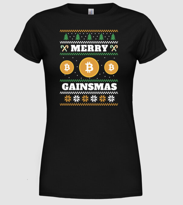 Merry Gainmas Bitcoin tricou cu pulovăr urât model negru pe tricou