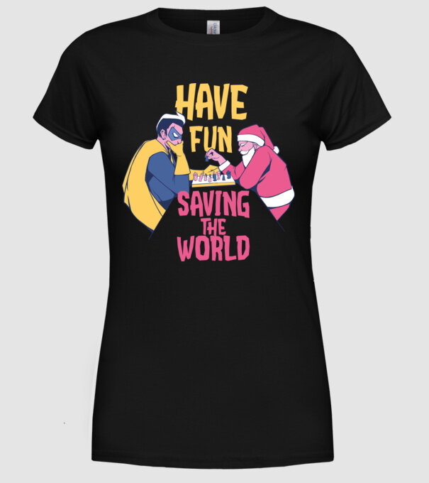 Moș Crăciun și șah super-erou - tricou de Crăciun amuzant model negru pe tricou