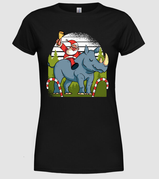 Moș Crăciun pe Rinocer model negru pe tricou