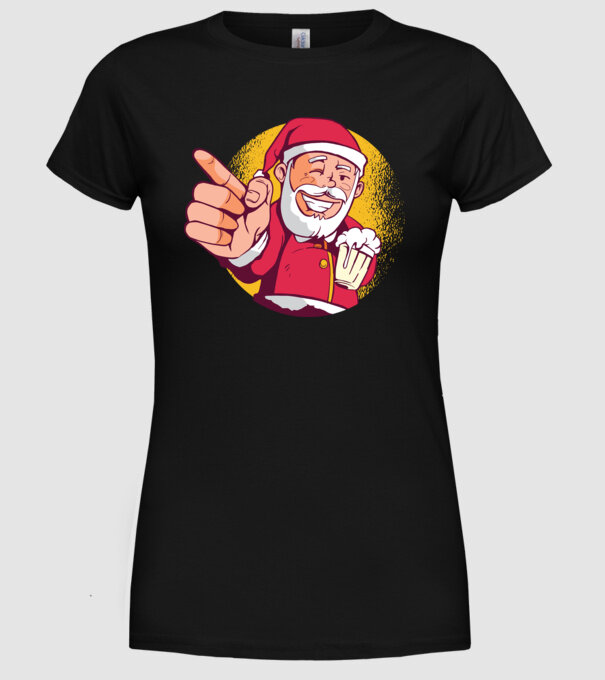 Moș Crăciun cu bere tricou model negru pe tricou
