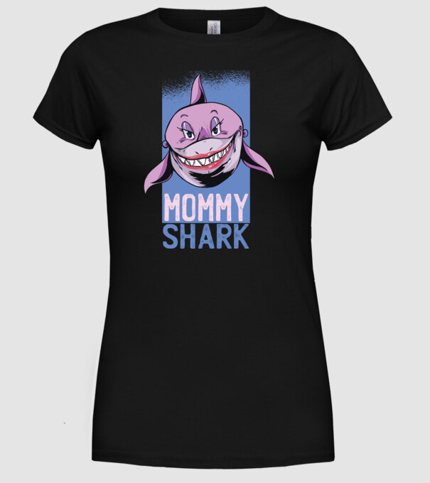 Mommy Shark tricou pentru mama model negru pe tricou