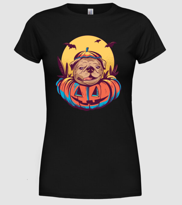 Mops Halloween model negru pe tricou