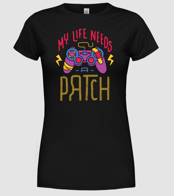 My life needs a patch Gamer model negru pe tricou