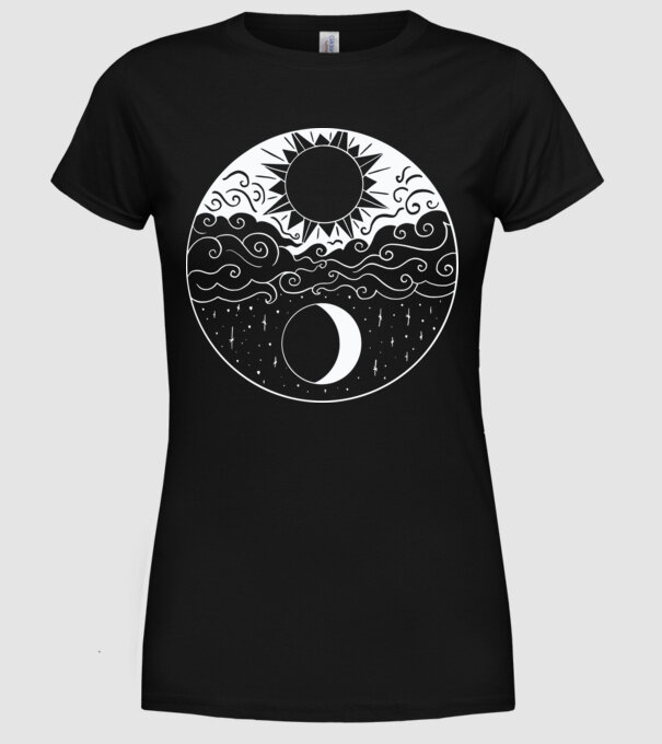Soare și Lună Jin Jang model negru pe tricou