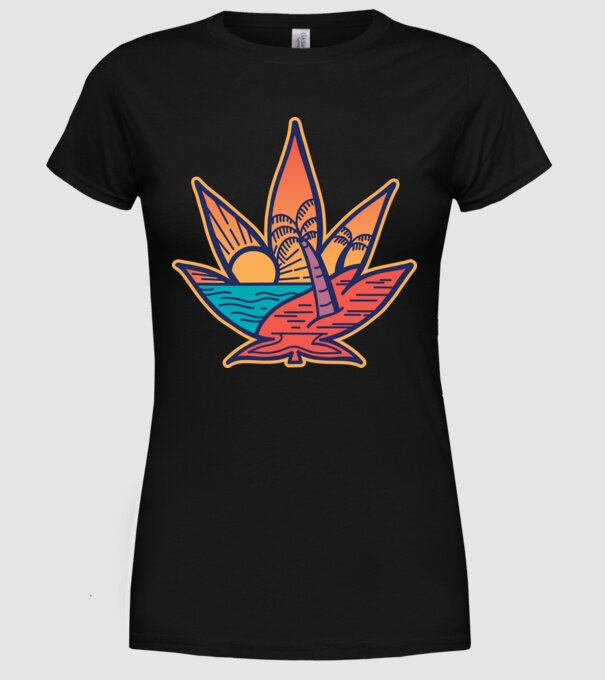 Apus de soare Frunză de marijuana model negru pe tricou