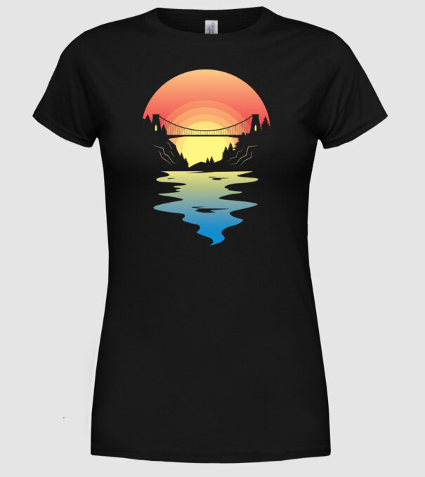Peisaj apus de soare model negru pe tricou
