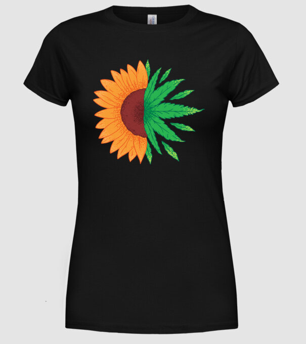 Floarea-soarelui Cannabis model negru pe tricou