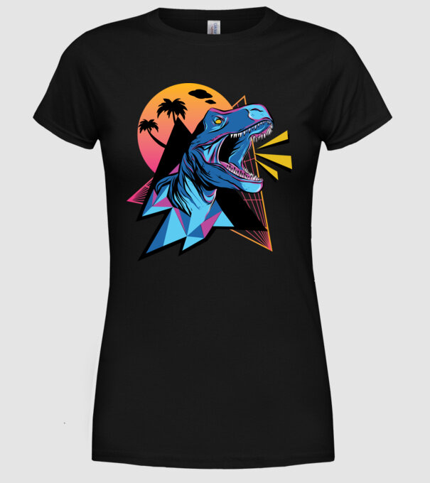 Tricou Neon dinozaur retro model negru pe tricou