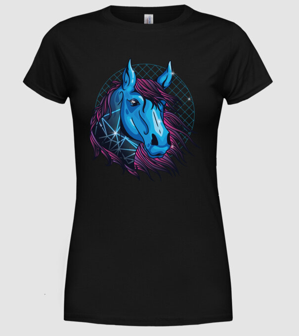 Cal neon pentru călăreți model negru pe tricou