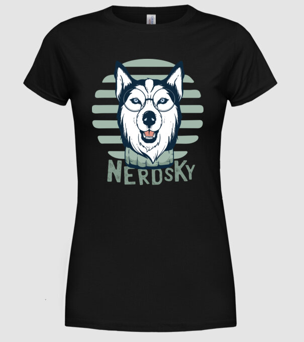 Nerdsky Husky model negru pe tricou