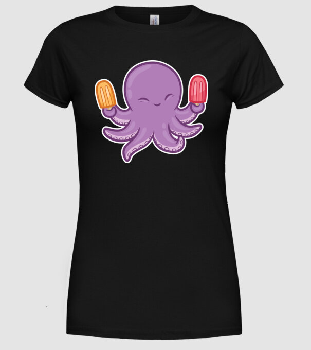 Înghețată Caracatiță Octopus model negru pe tricou