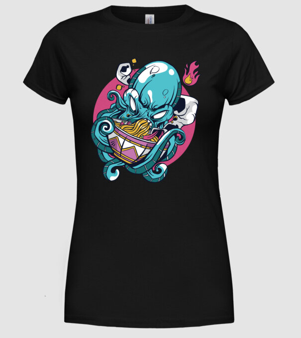 Octopus Ramen model negru pe tricou
