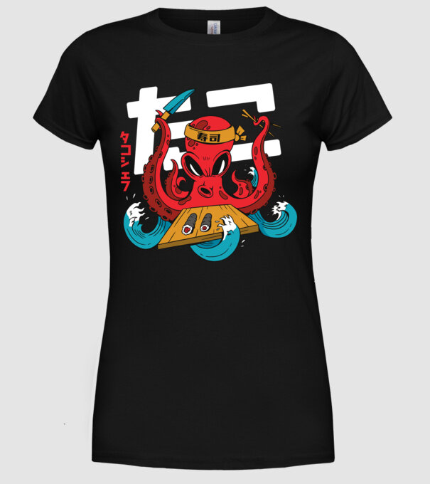 Octopus Sushi model negru pe tricou