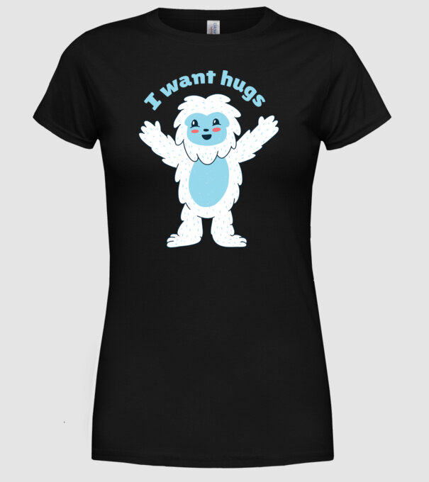 Vreau o îmbrățișare Yeti drăguț model negru pe tricou