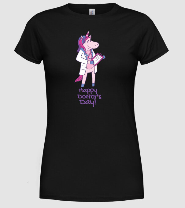 Medic Unicorn model negru pe tricou