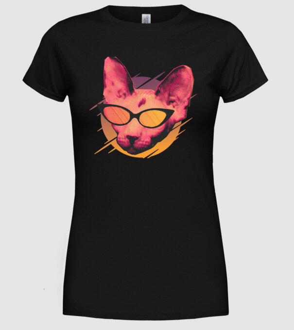Pisică Petrecere model negru pe tricou