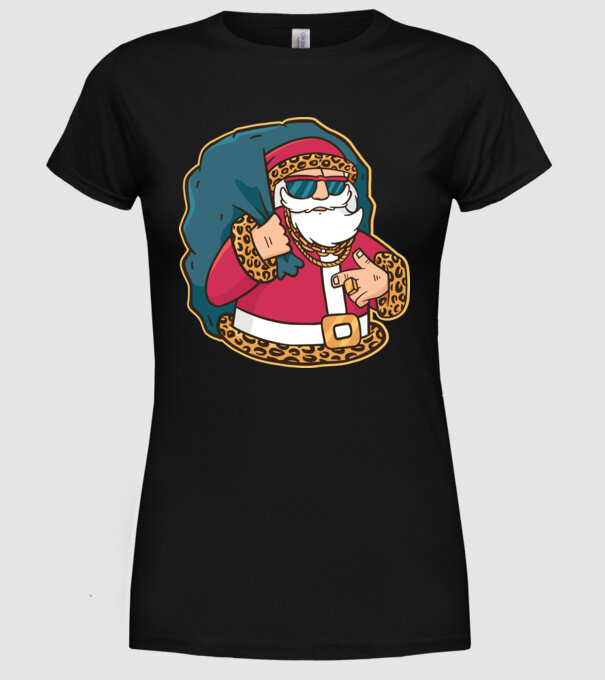 Moș Crăciun Pimp model negru pe tricou