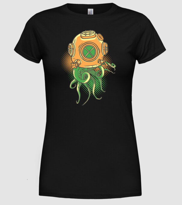 Scafandru caracatiță model negru pe tricou